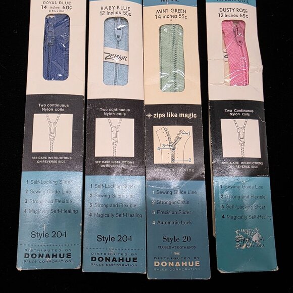 Dresses Or Necklines Talon Nylon Coil Zippers Pink Blue Green 12" & 14" - Picture 3 of 5